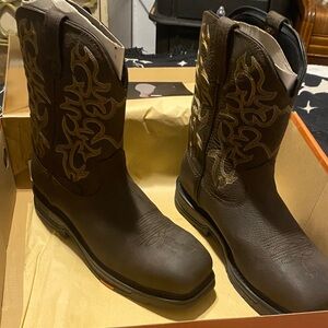 Brunt Men's Brown Boots with Gold Embroidery steel toe work boots